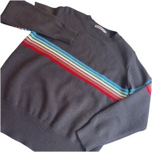 Ecowish‎ Women's Knit Sweater Grey Dopamine Rainbow 80s Size MEDIUM